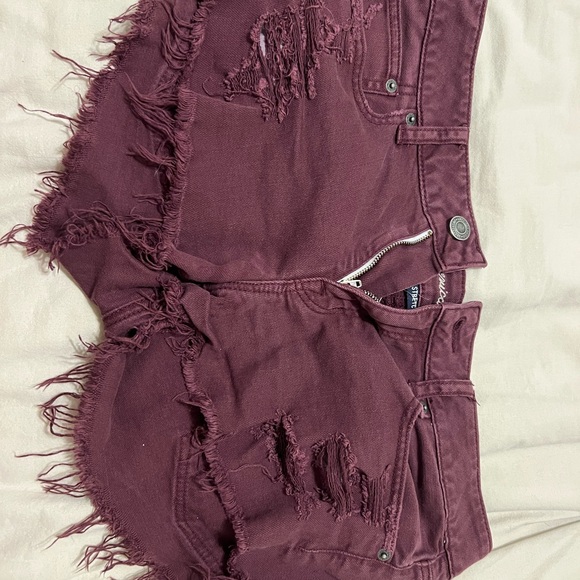 American Eagle Outfitters Pants - American Eagle Outfitters Distressed Maroon Jean Shorts